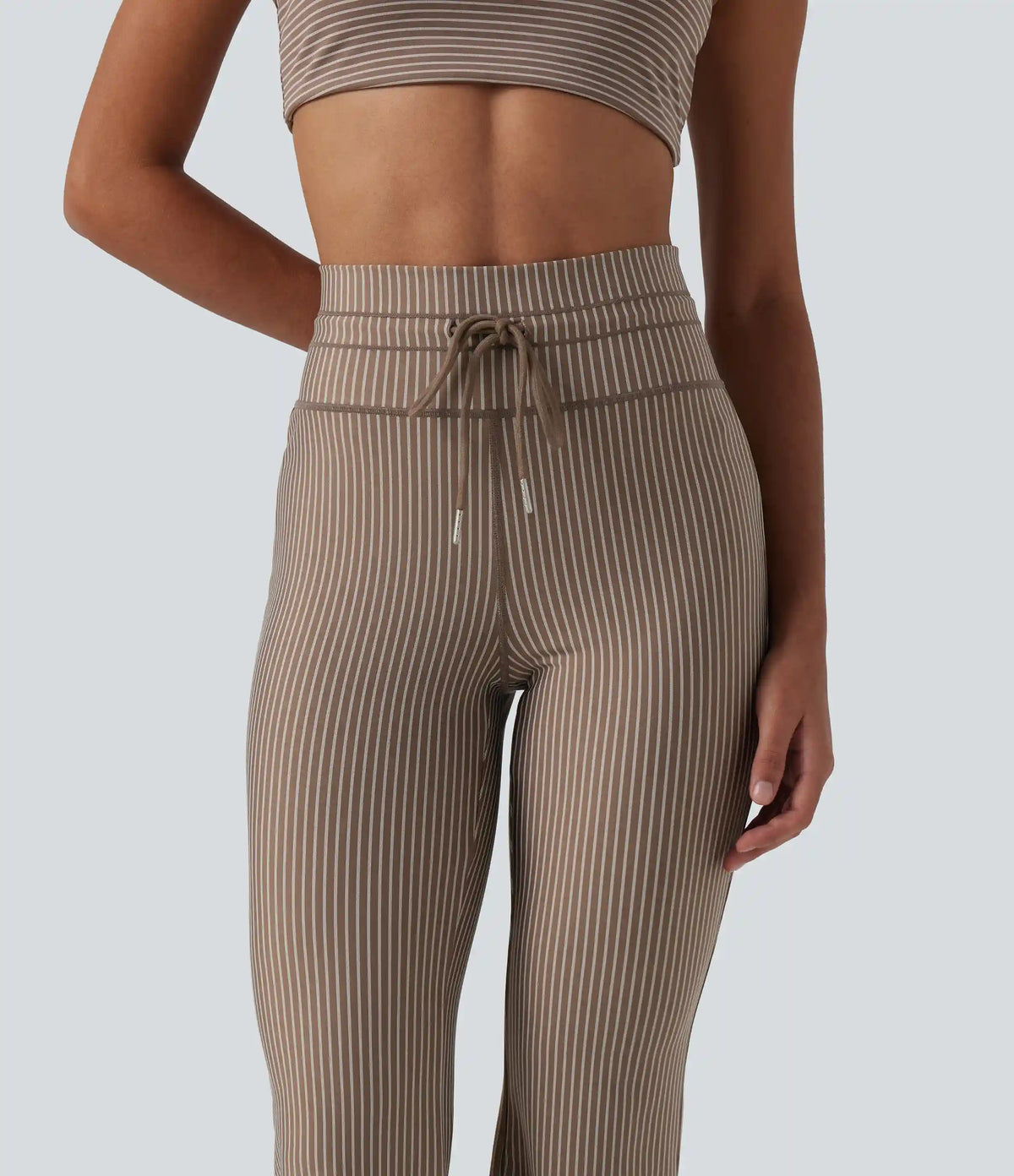 High Waisted Drawstring Stripe Flare Yoga Pants with Pockets