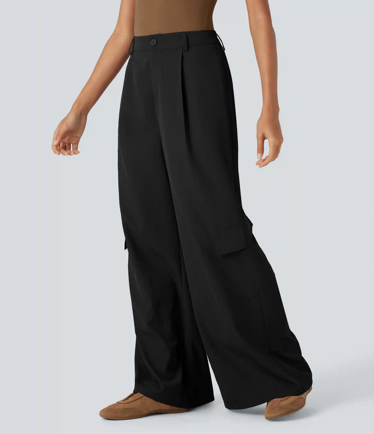High Waisted Wide Leg Casual Cargo Pants with Pockets