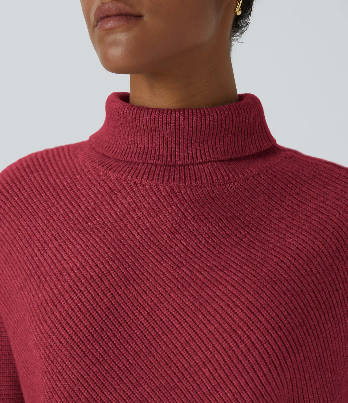 High Neck Long Sleeve Asymmetric Hem Work Sweater