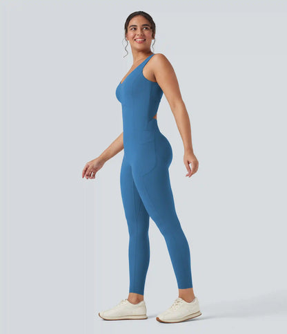 Halara UltraSculpt™ V Neck Tummy Control Butt Lifting Workout Jumpsuit with Pockets
