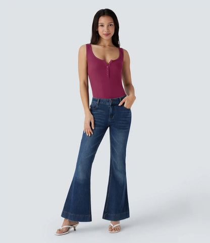 Ribbed Henley Neck Slim Casual Tank Top