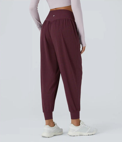 High Waisted Crossover Pocket Waffle Yoga Joggers
