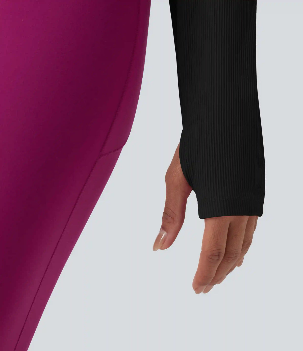 Ribbed Square Neck Push-Up Long Sleeve Thumb Hole Yoga Sports Top DD-F Cups