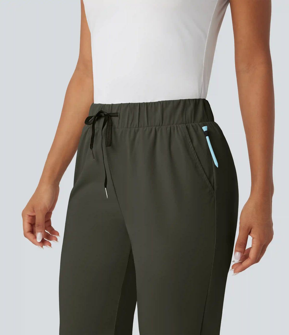 High Waisted Drawstring Pockets Quick Dry Golf Tapered Pants-Golf Tee Pocket