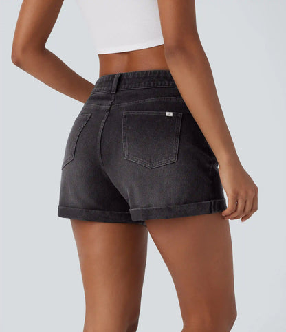 Halara Flex™ Mid Rise Zipper Pockets Denim Casual Shorts 3''