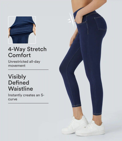 Halara Flex™ Curvy High Waisted Decorative Pockets Denim Casual 7/8 Leggings