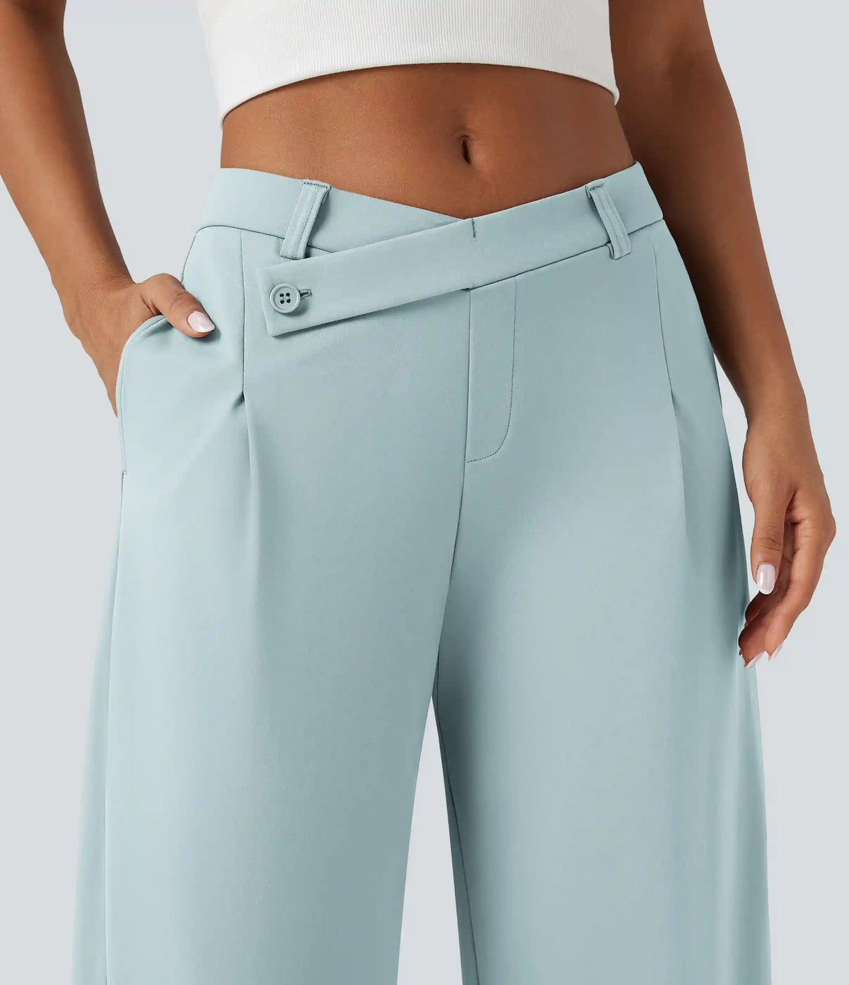 Halara Flex™ DayStretch Asymmetric Mid Rise Barrel Leg Work Pants with Pockets