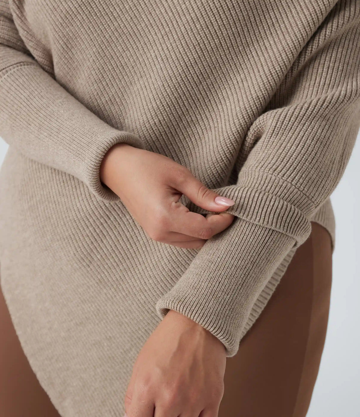 High Neck Long Sleeve Asymmetric Hem Work Plus Size Sweater