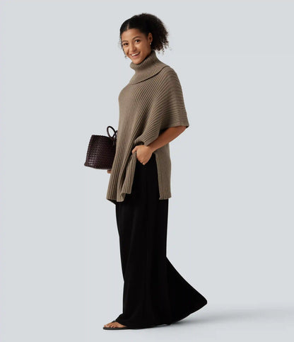 High Neck Batwing Half Sleeve Casual Sweater