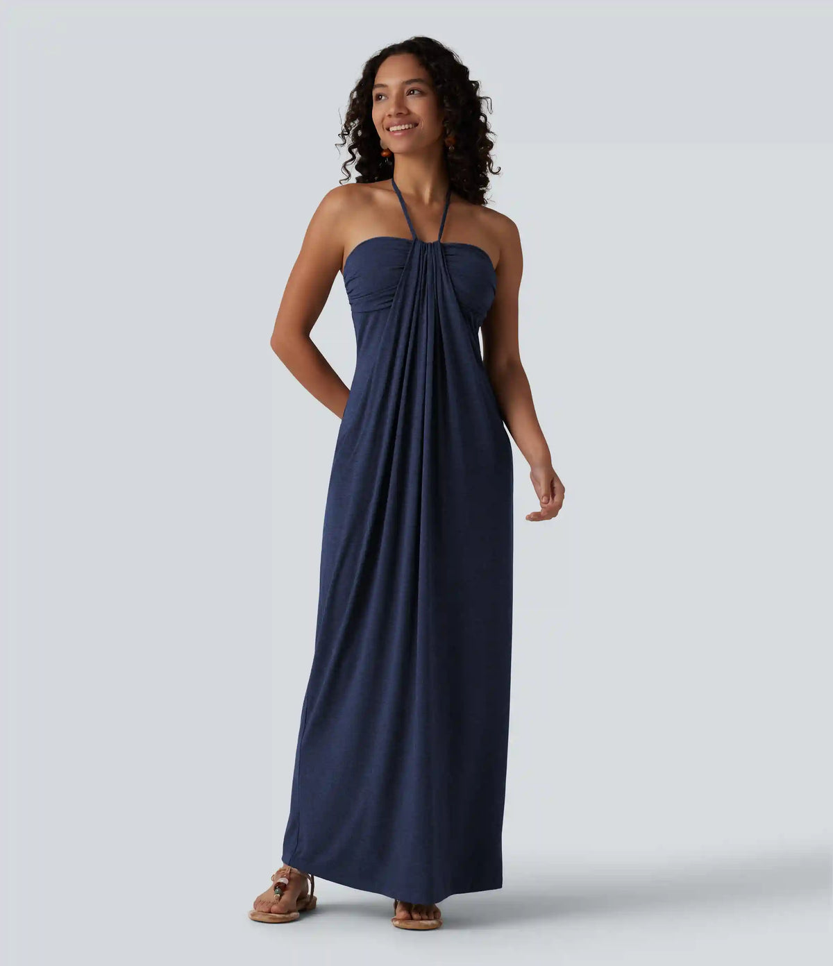 Halter Tie Back Built-in Bra Maxi Dress with Pockets
