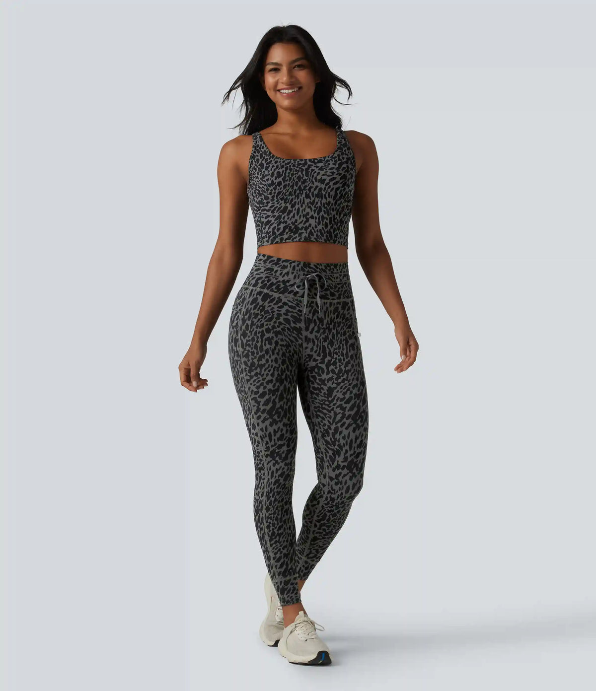 Halara UltraSculpt™ Leopard Print U Neck Built-in Bra Cut Out Cropped Yoga Tank Top