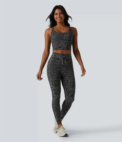 Halara UltraSculpt™ Leopard Print U Neck Built-in Bra Cut Out Cropped Yoga Tank Top
