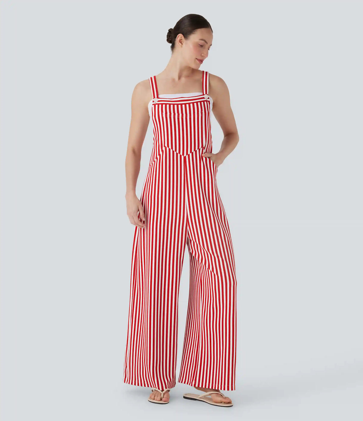 Pockets Stripe Waffle Overalls