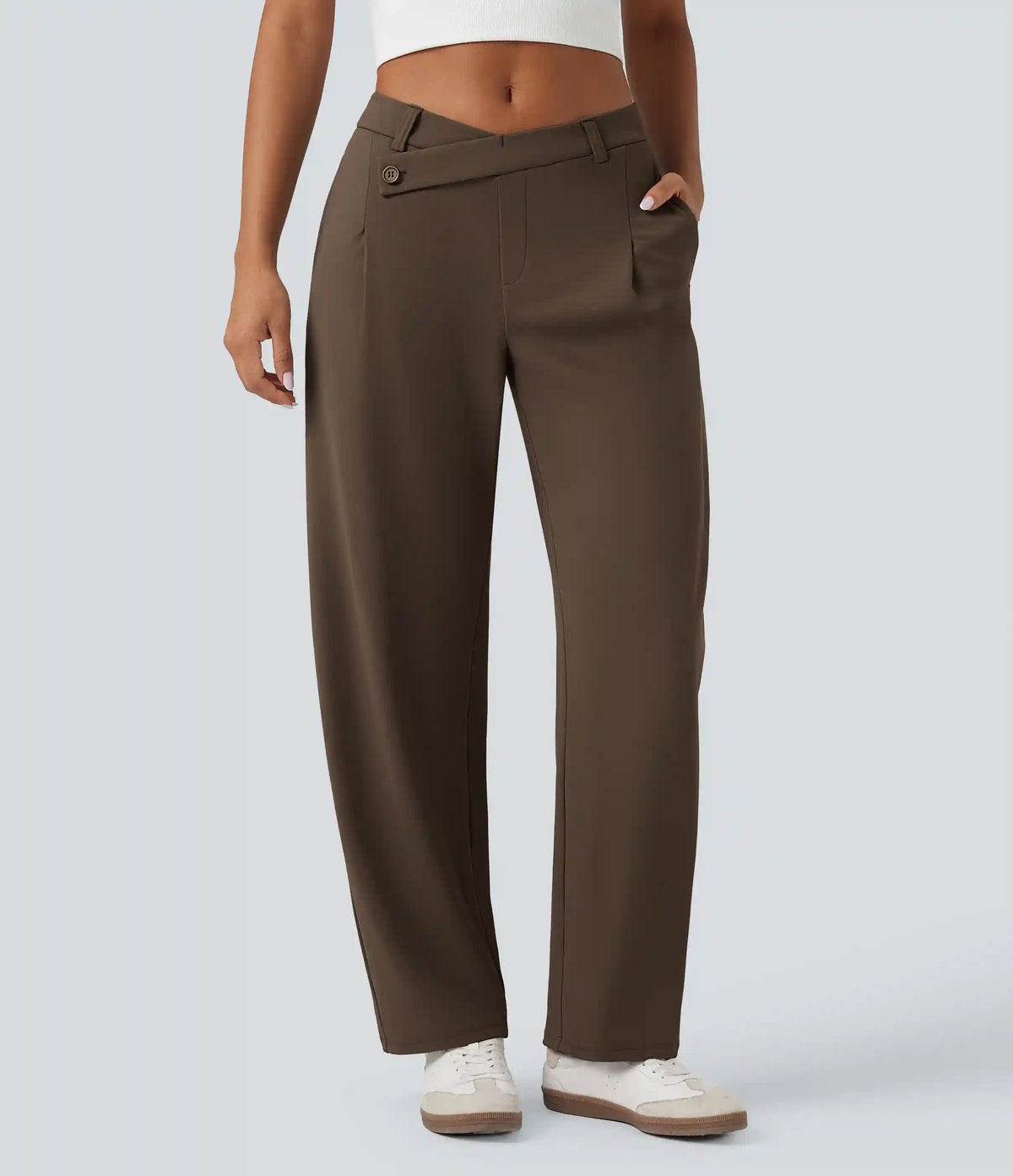Halara Flex™ DayStretch Asymmetric Mid Rise Barrel Leg Work Pants with Pockets