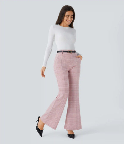 Halara Flex™ High Waisted Decorative Pocket Houndstooth Plaid Work Flare Pants