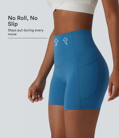 Halara UltraSculpt™ High Waisted Anti-Roll Tummy Control Shaping Workout Biker Shorts 5'' with Pockets