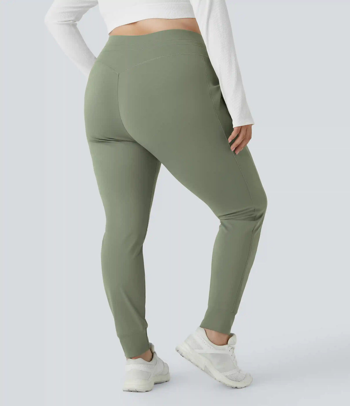SoftlyZero™ Plush High Waisted Drawstring Pocket Plain Full Length Plus Size Joggers