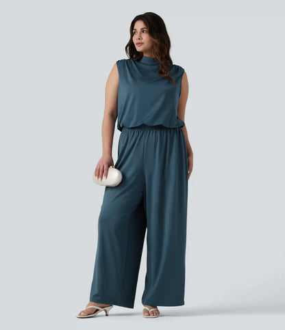 Plus Size Stand Collar Sleeveless Party Jumpsuit with Pockets-Easy Peezy Edition