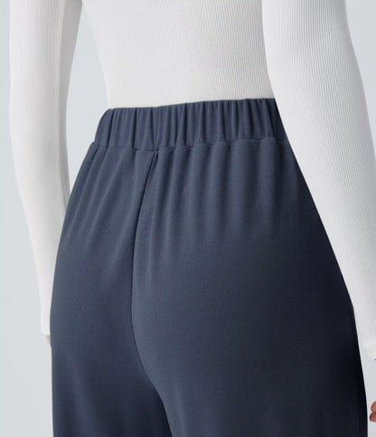 High Waisted Pocket Wide Leg Baggy Waffle Casual Pants
