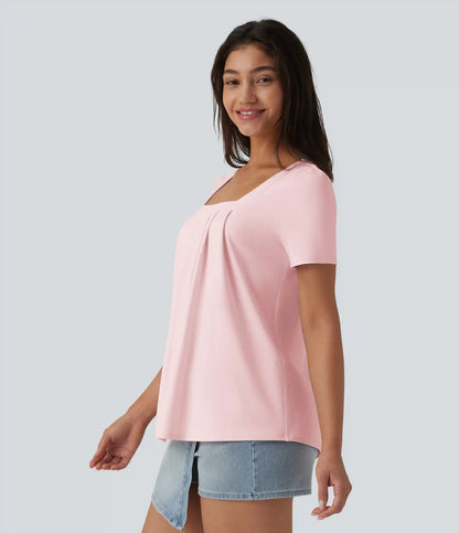 Square Neck Short Sleeve Casual Blouse