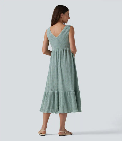 V Neck Sleeveless Midi Casual Dress