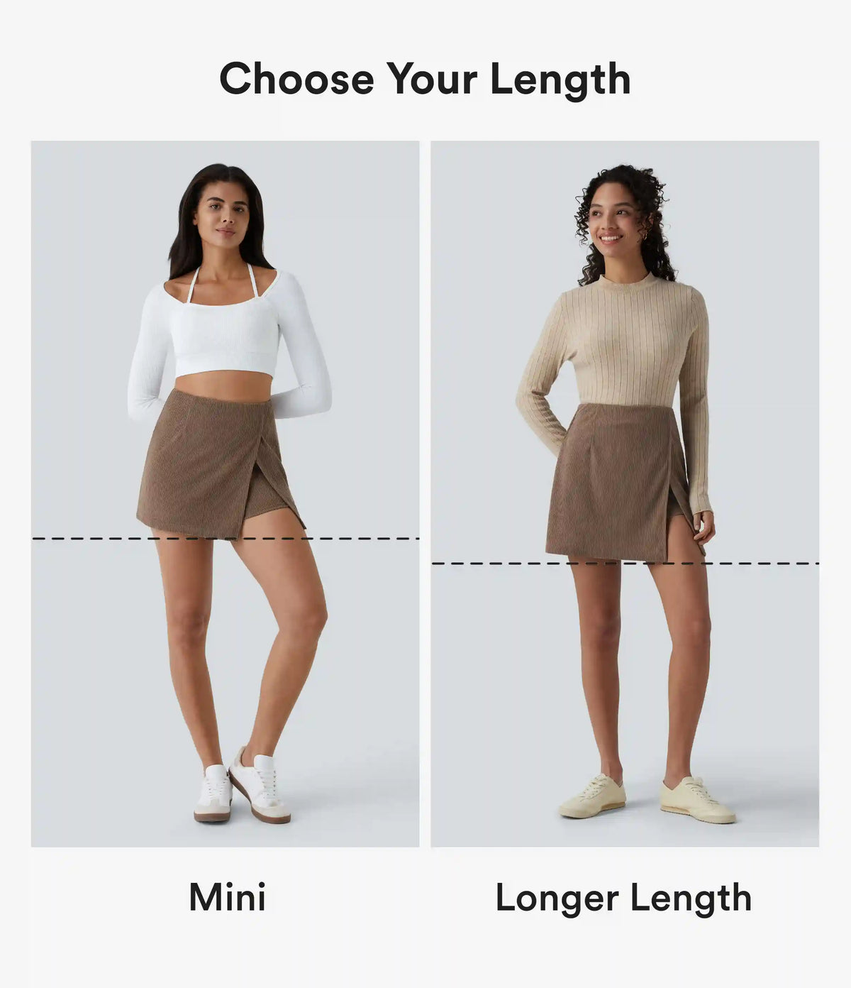 High Waisted Back Zipper Split Hem 2-in-1 Corduroy Casual Skirt-Longer Length