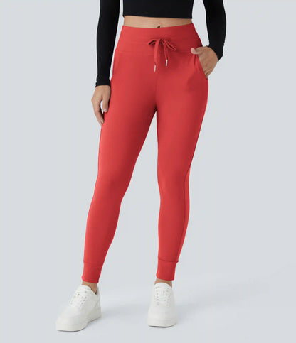 SoftlyZero™ Plush High Waisted Drawstring Pocket Plain Full Length Joggers