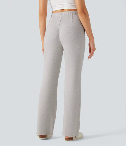High Waisted Flare Waffle Casual Pants with Pockets