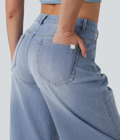 Halara Flex™ Mid Rise Barrel Leg Washed Casual Jeans with Pockets