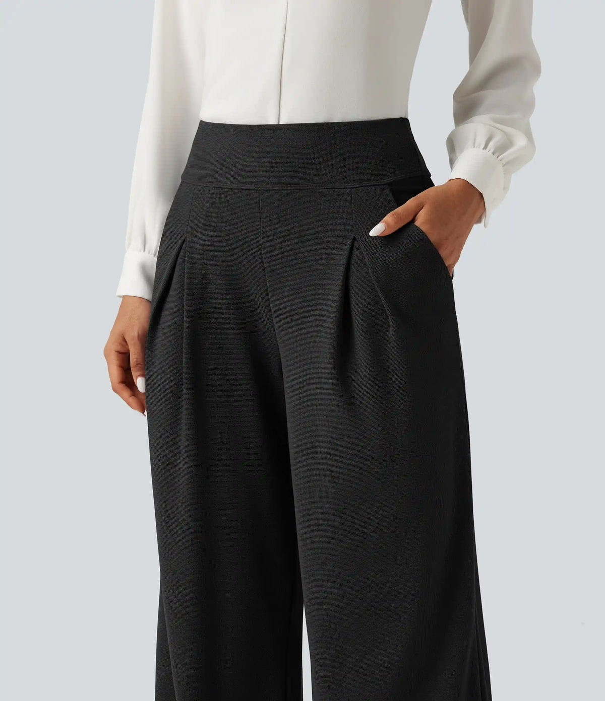 High Waisted Wide Leg Waffle Work Pants with Pockets