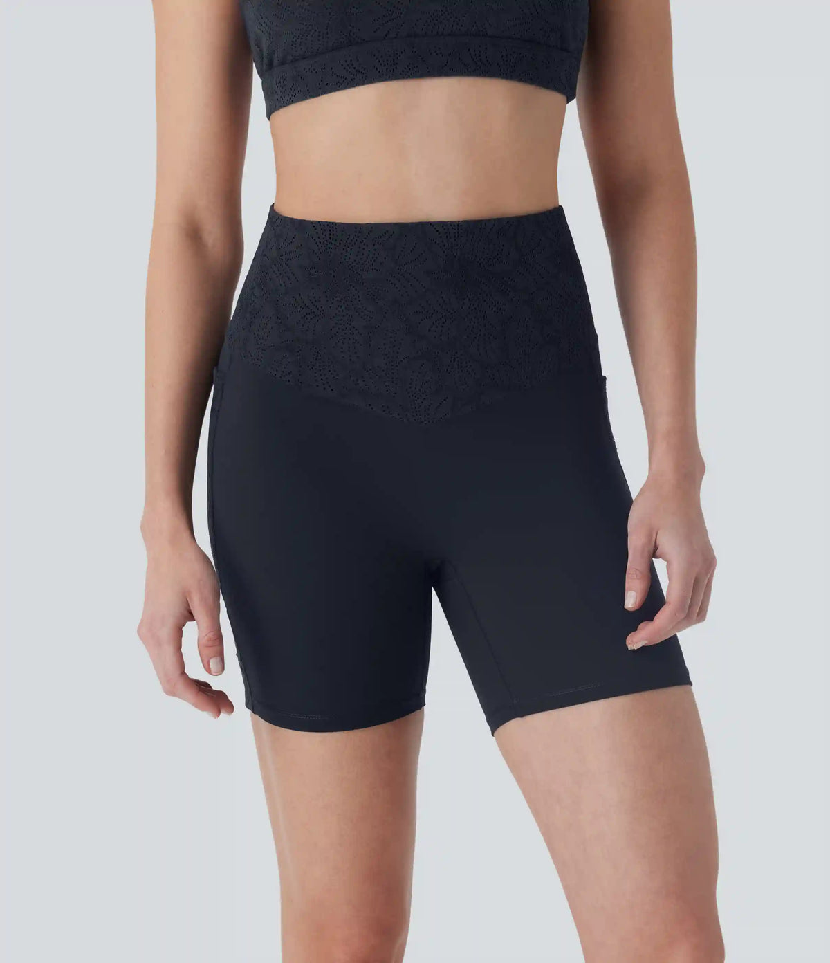 Halara UltraSculpt™ High Waisted Tummy Control Contrast Lace Training Biker Shorts 5'' with Pockets