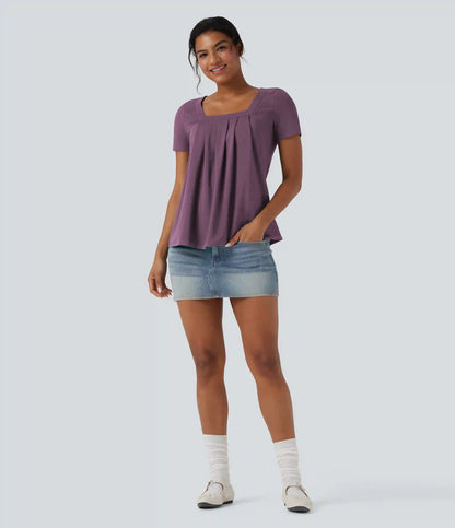 Square Neck Short Sleeve Casual Blouse