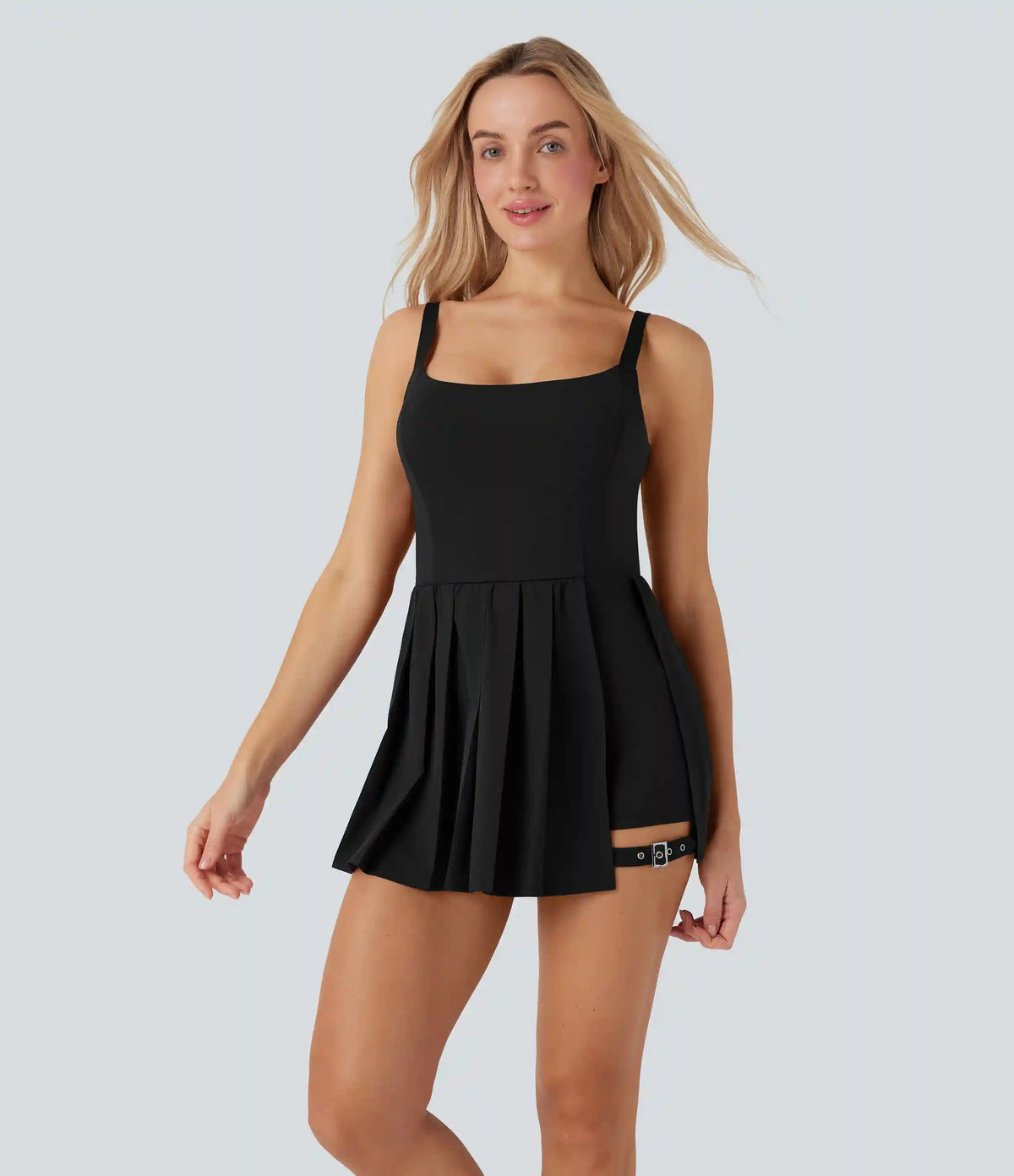 Breezeful™ Pleated Adjustable Buckle 2-in-1 Micro Mini Quick Dry Casual Slip Dress with Pocket-Easy Peezy