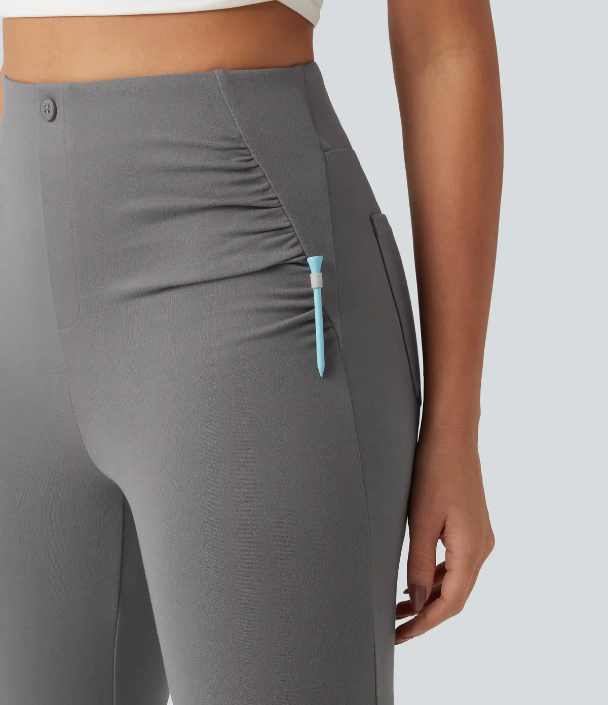 High Waisted Ruched Flare Golf Pants with Pockets-Golf Tee