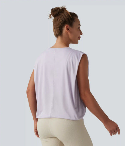 Round Neck Ruched Workout Tank Top