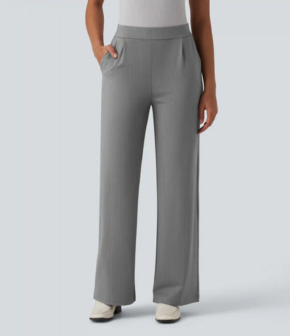High Waisted Stripes Work Wide Leg Pants with Pockets