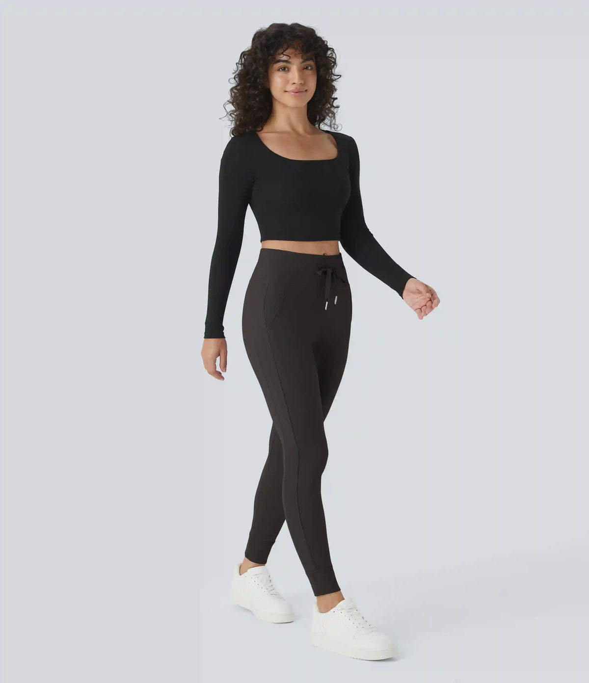 SoftlyZero™ Plush High Waisted Drawstring Pocket Plain Full Length Joggers