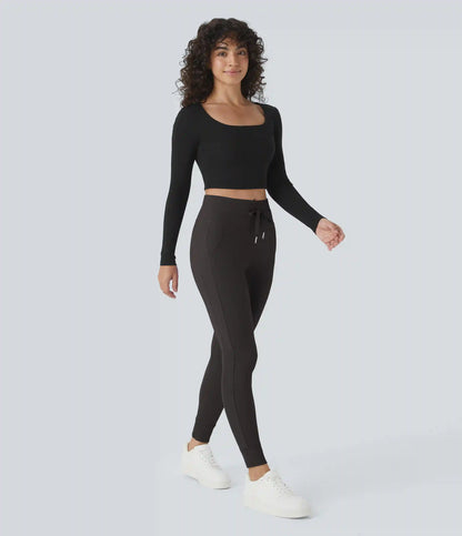 SoftlyZero™ Plush High Waisted Drawstring Pocket Plain Full Length Joggers