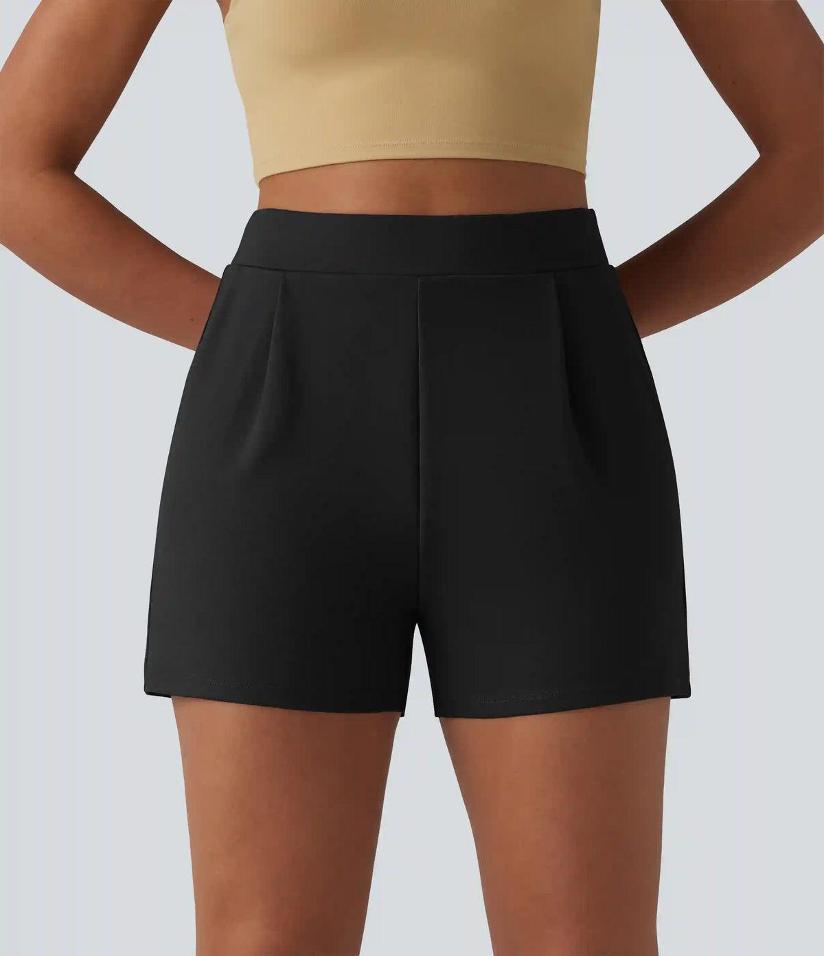 High Waisted Pleated Work Shorts with Pockets