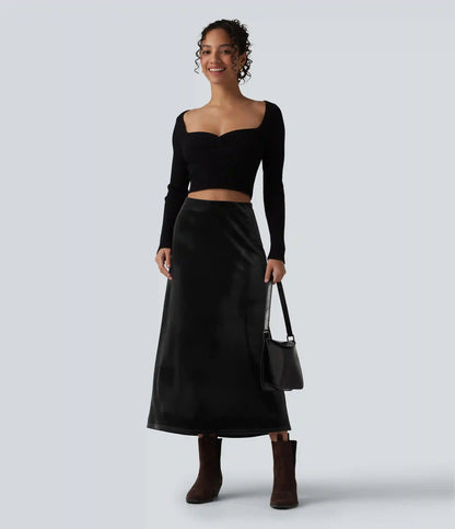 High Waisted Velvet Midi Work Skirt