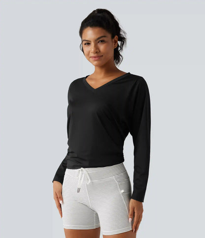 Sweetheart Neck Long Sleeve Ruched Yoga Sports Top