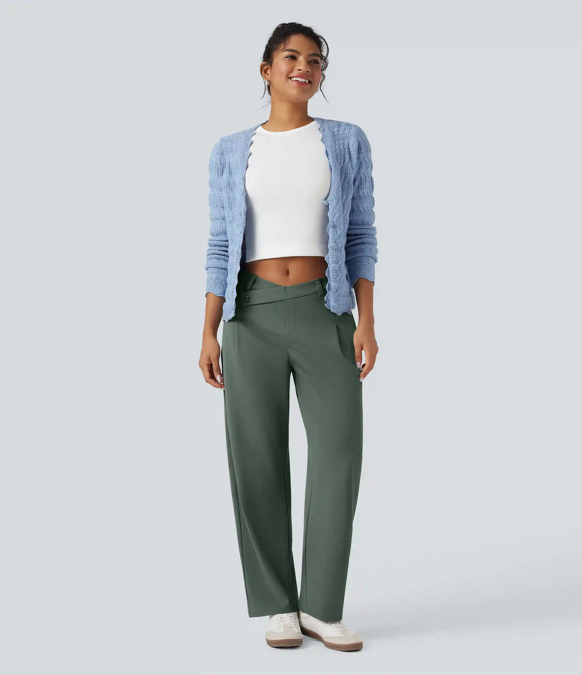 Halara Flex™ DayStretch Asymmetric Mid Rise Barrel Leg Work Pants with Pockets