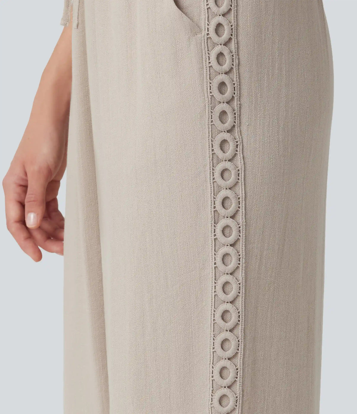 High Waisted Drawstring Casual Linen-Feel Pants with Pockets