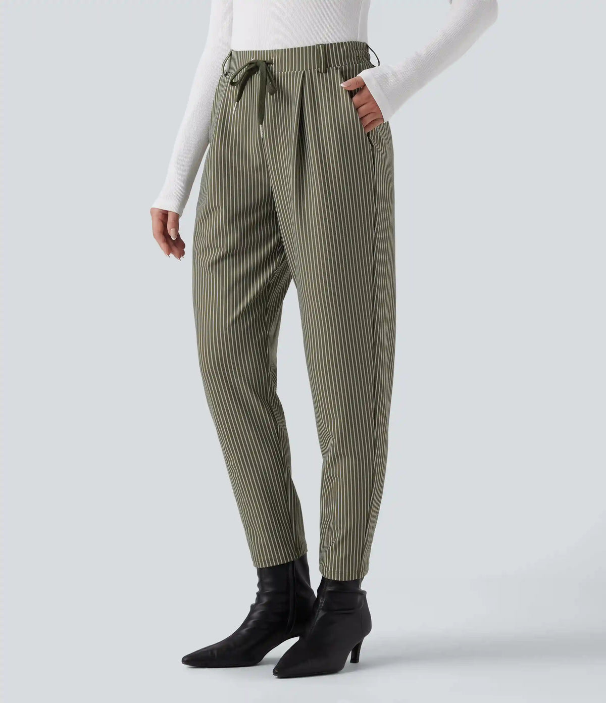 Halara Flex™ Mid Rise Drawstring Tapered Stripe Work Pants with Pockets