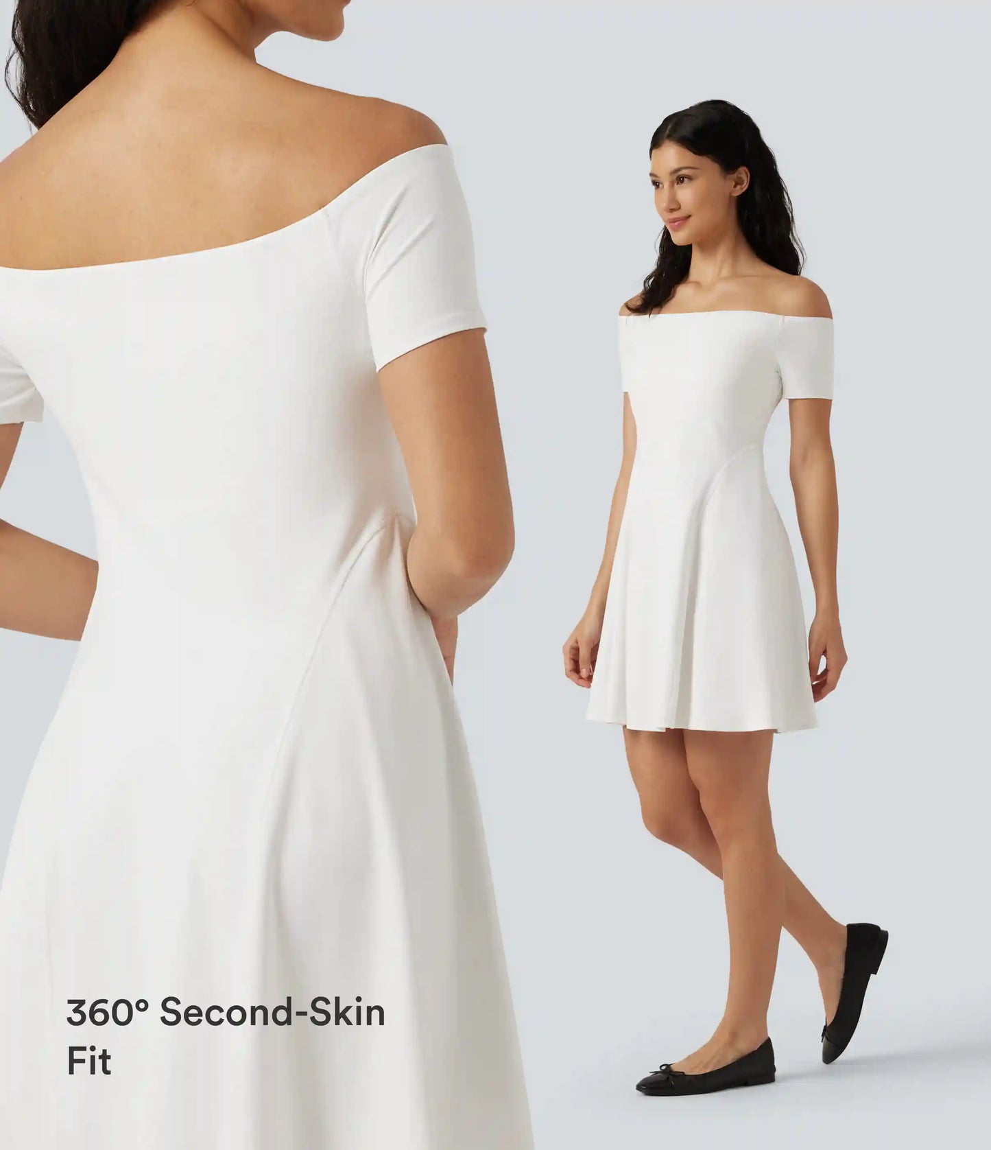 SoftlyZero™ Plush Off Shoulder Short Sleeve Built-in Bra Mini Casual Dress B-DD Cups