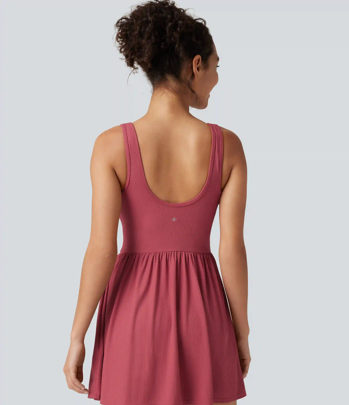 Ribbed Henley Neck Built-in Bra 2-in-1 Mini Tennis Active Tank Dress with Pockets-Easy Peezy Edition