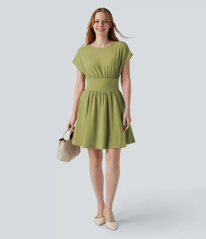 Breezeful™ Batwing Short Sleeve Flowy Quick Dry Mini Work Dress with Pockets