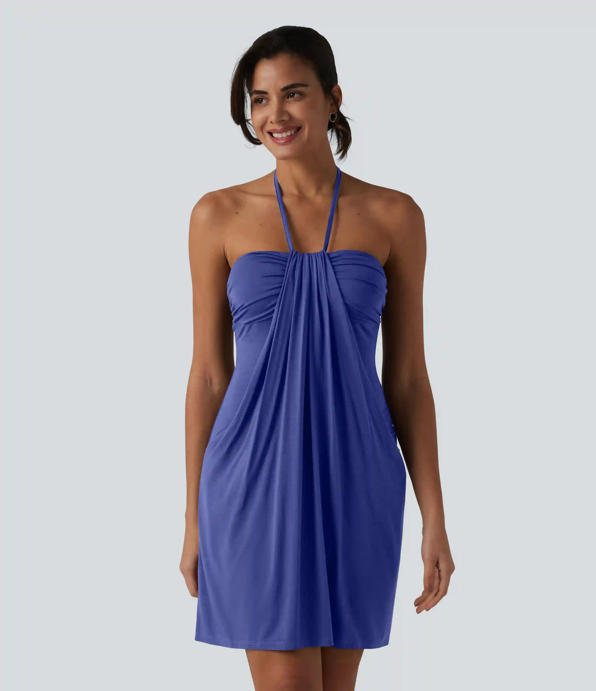 Halter Tie Back Mini Resort Dress with Pockets