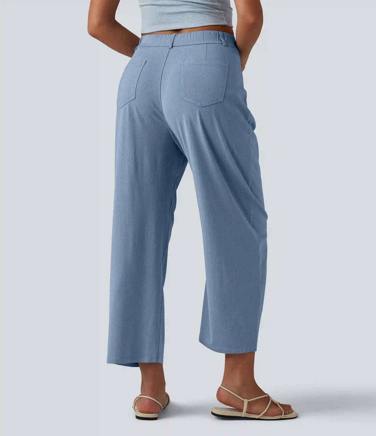 High Waisted Barrel Leg Casual Stretch Linen Pants with Pockets