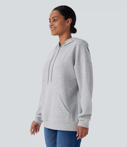 Hooded Drawstring Long Sleeve Kangaroo Pocket Crossover Casual Sweatshirt